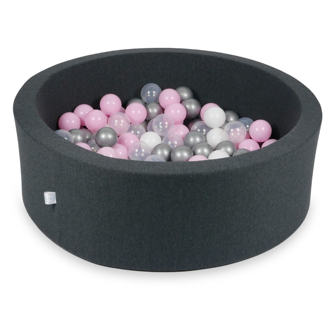 Ball Pit 90x30cm graphite with balls 200pcs: baby pink, white, silver, transparent Bubblepools.eu