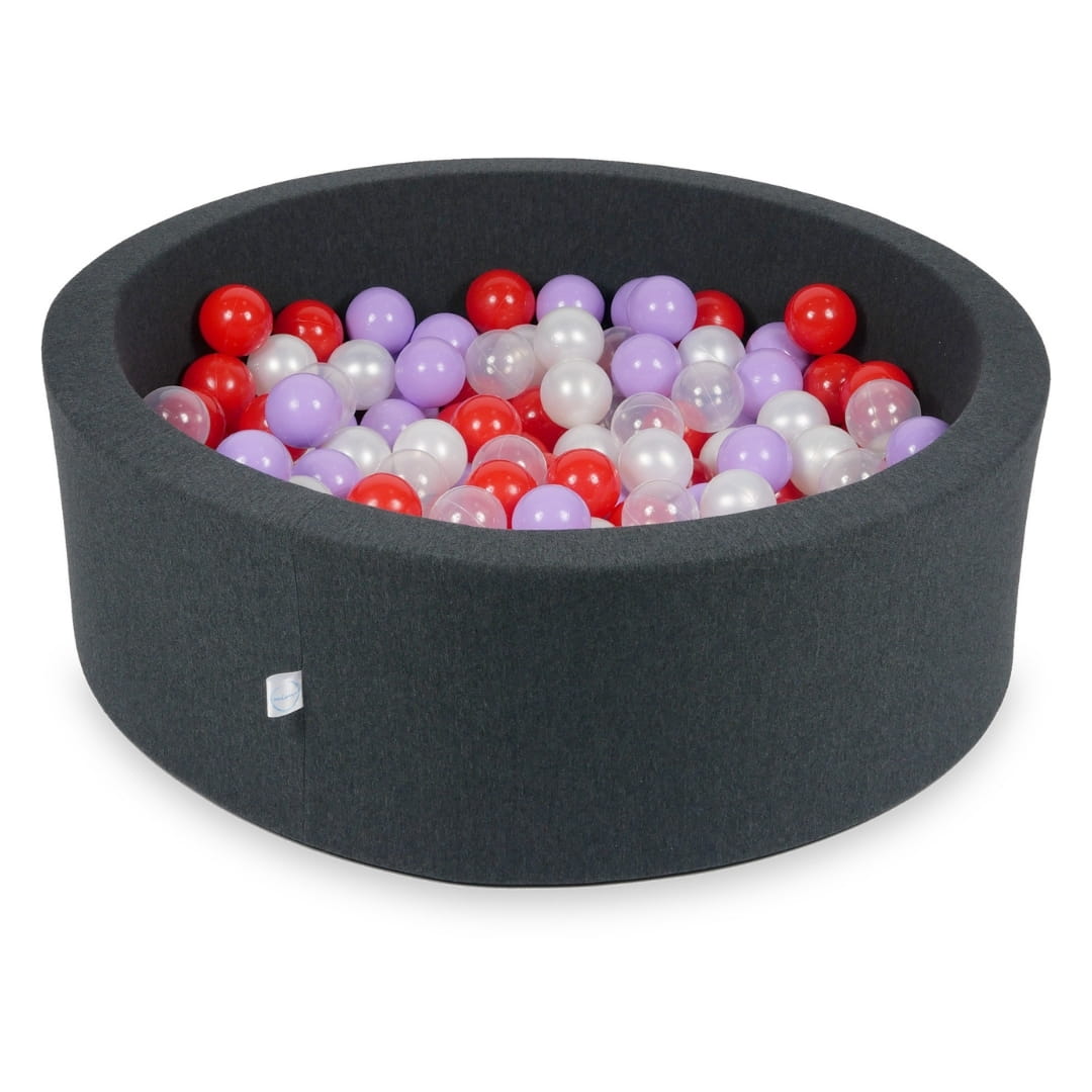 Ball Pit 90x30cm graphite with balls 200pcs: transparent, pearl, heather, red Bubblepools.eu