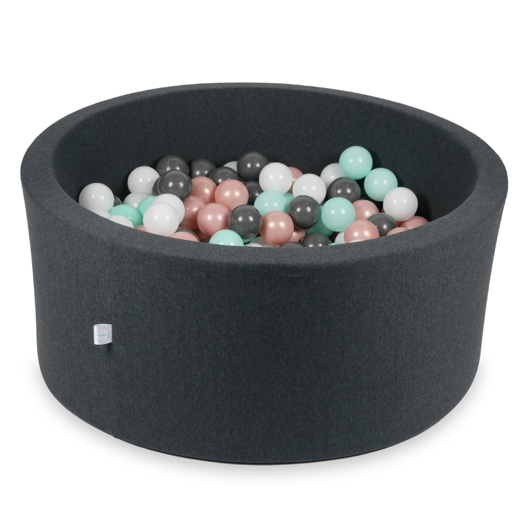 Ball Pit 90x40cm graphite with balls 300pcs: white, rosegold, light mint, graphite Bubblepools.eu