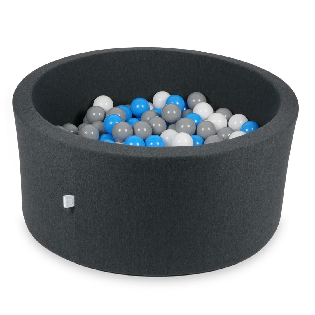 Ball Pit 90x40cm graphite with balls 300pcs: light blue, white, gray Bubblepools.eu