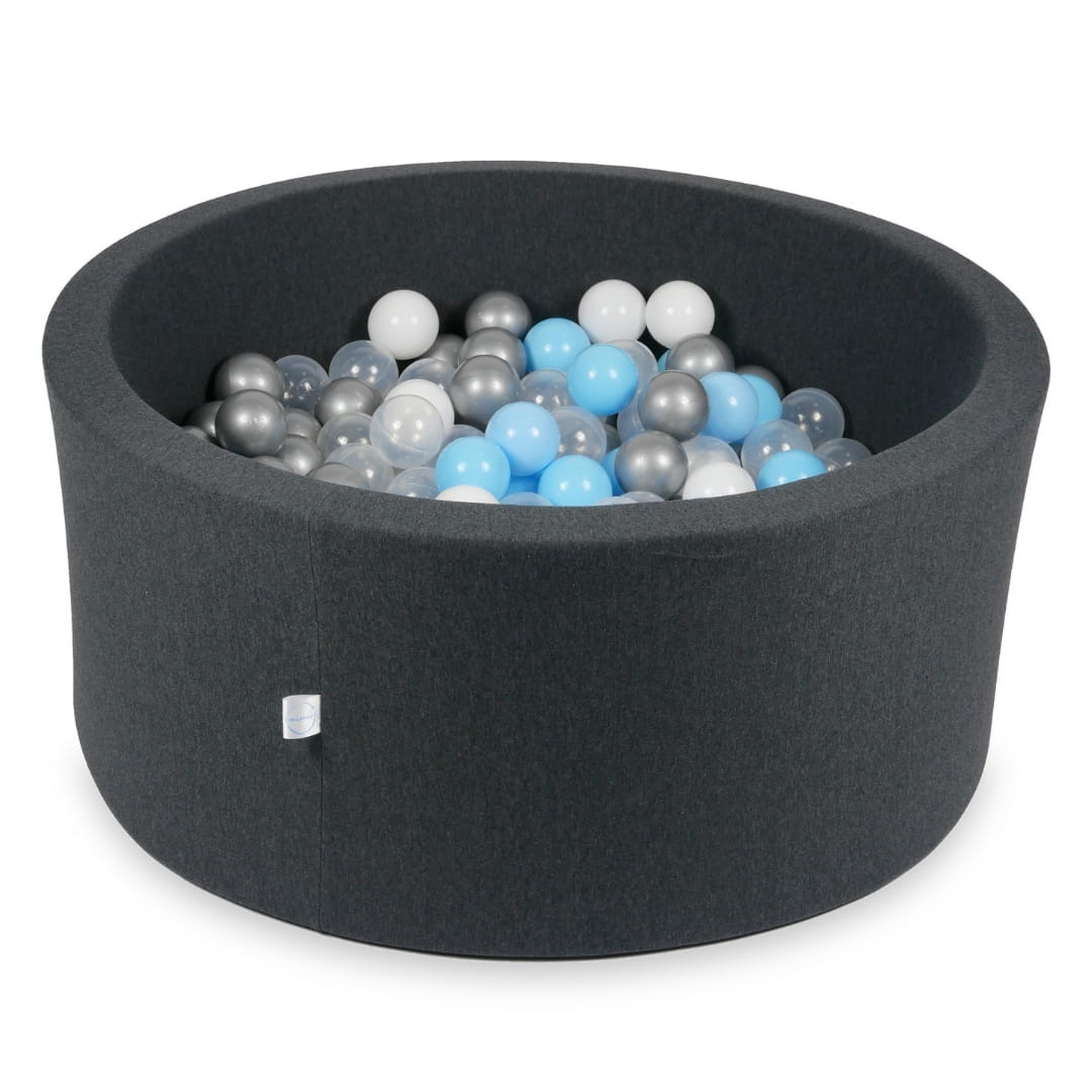 Ball Pit 90x40cm graphite with balls 300pcs: baby blue, silver, transparent, white Bubblepools.eu