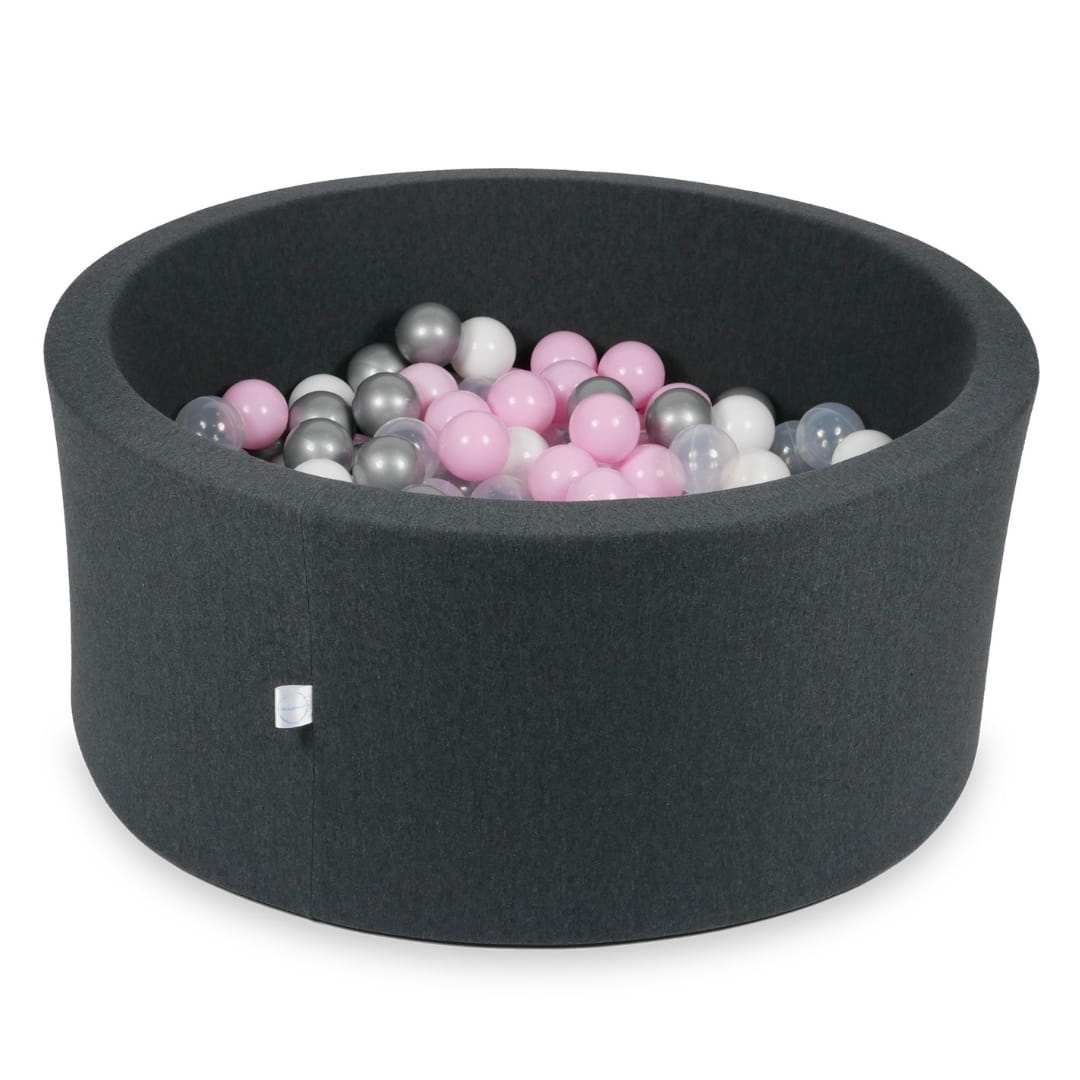 Ball Pit 90x40cm graphite with balls 300pcs: baby pink, white, silver, transparent Bubblepools.eu