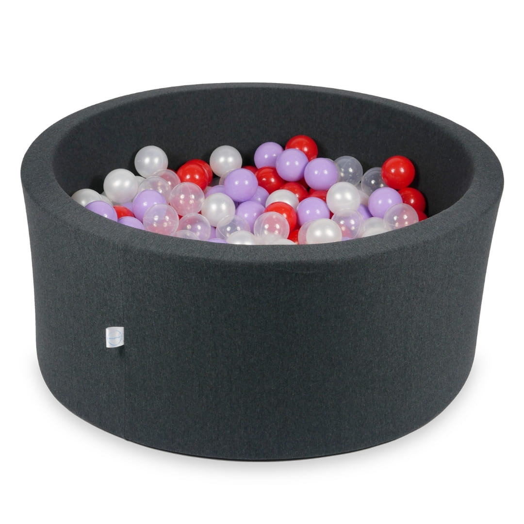 Ball Pit 90x40cm graphite with balls 300pcs: transparent, pearl, heather, red Bubblepools.eu