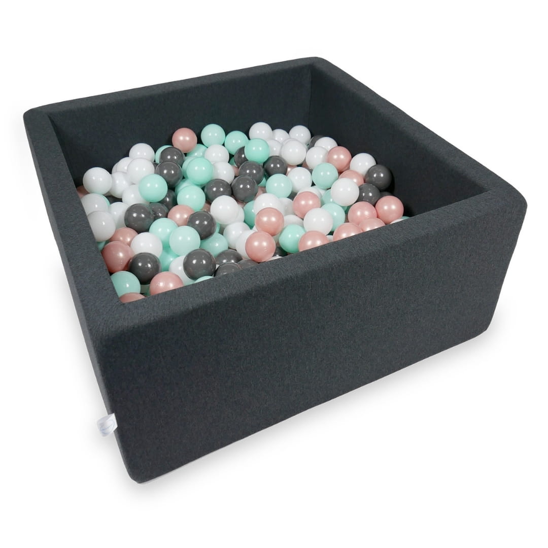 Ball Pit 90x90x40cm graphite with balls 400pcs: white, rosegold, light mint, graphite Bubblepools.eu