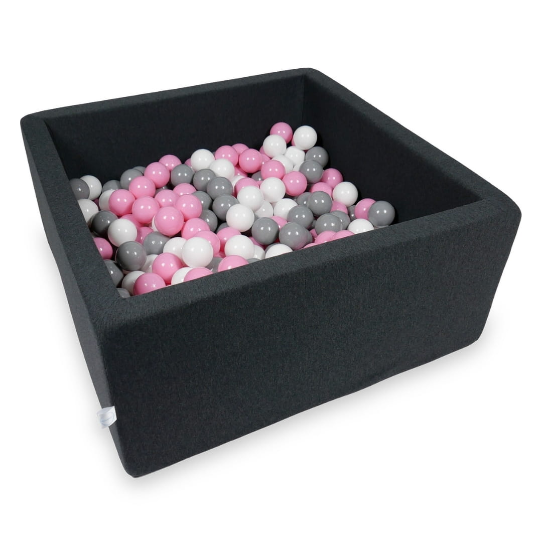 Ball Pit 90x90x40cm graphite with balls 400pcs: powder pink, gray, white Bubblepools.eu
