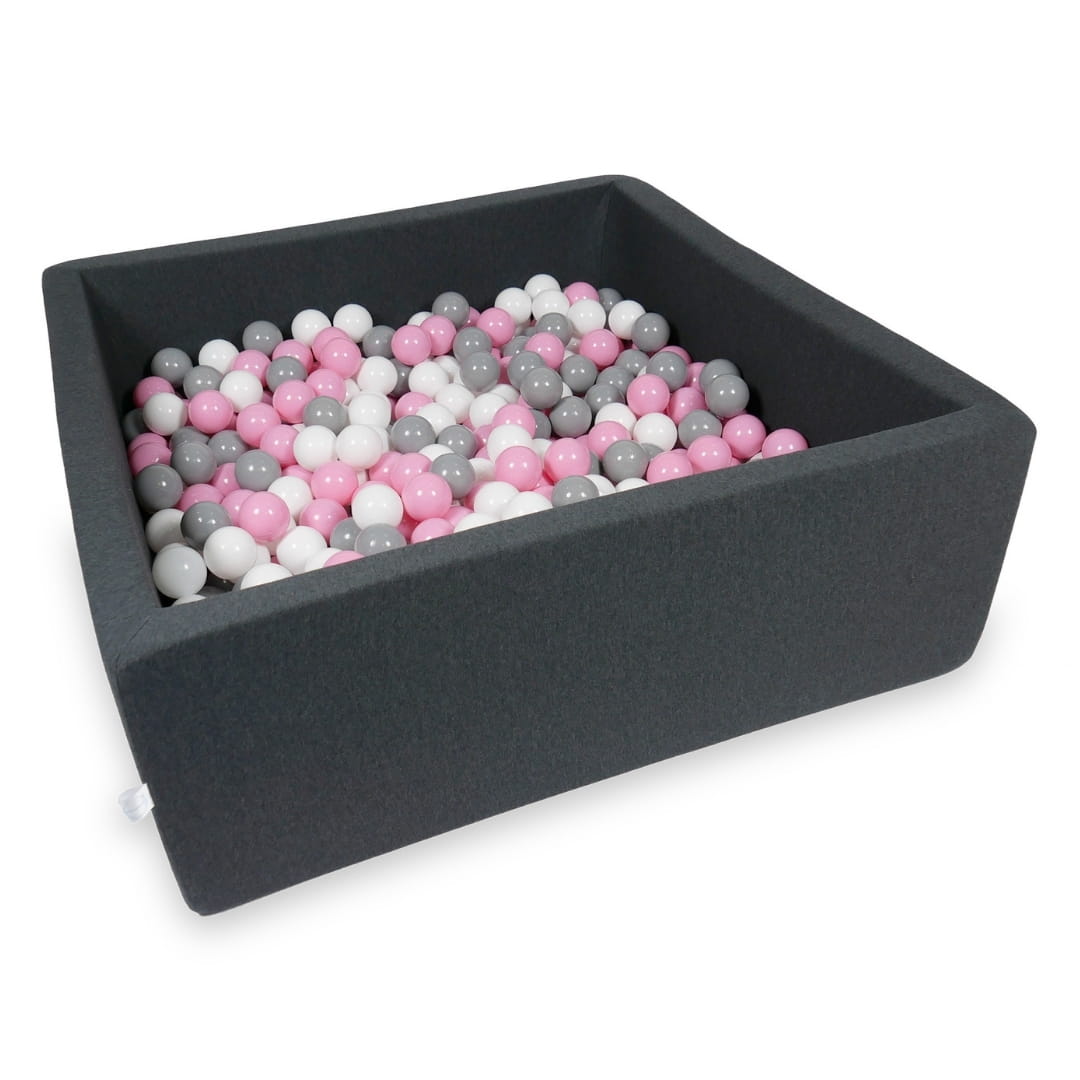 Ball Pit 110x110x40cm graphite with balls 600pcs: powder pink, gray, white Bubblepools.eu