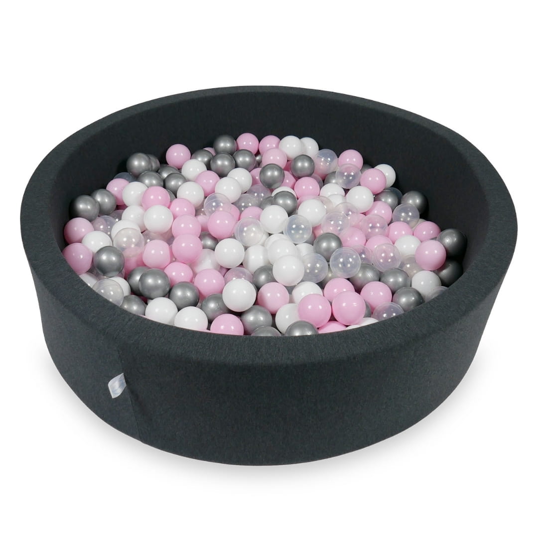 Ball Pit 110x30cm graphite with balls 400pcs: baby pink, white, silver, transparent Bubblepools.eu