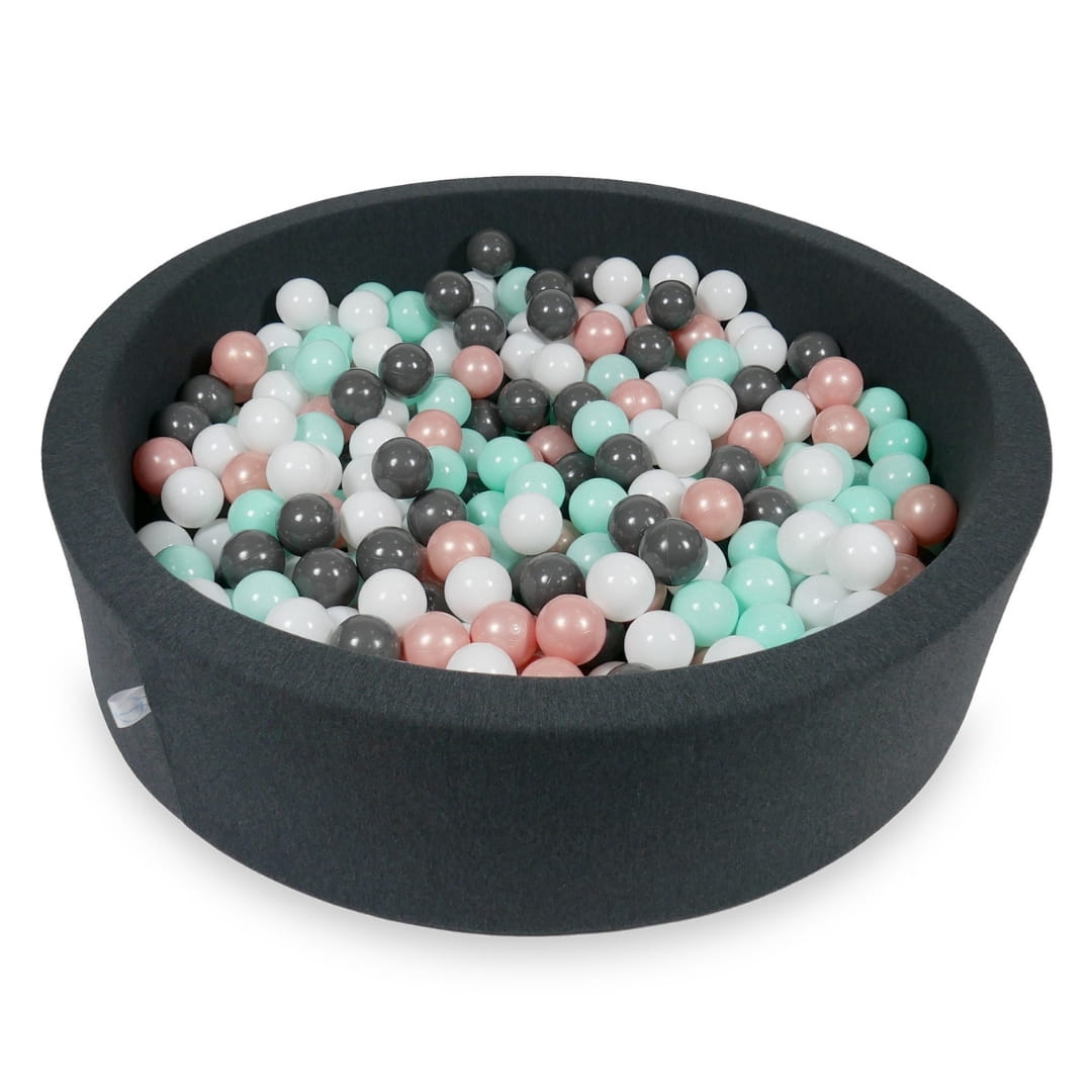 Ball Pit 110x30cm graphite with balls 400pcs: white, rosegold, light mint, graphite Bubblepools.eu