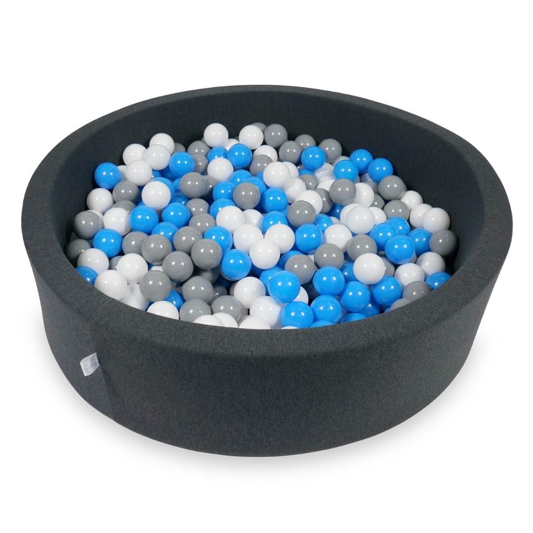Ball Pit 110x30cm graphite with balls 400pcs: light blue, white, gray Bubblepools.eu