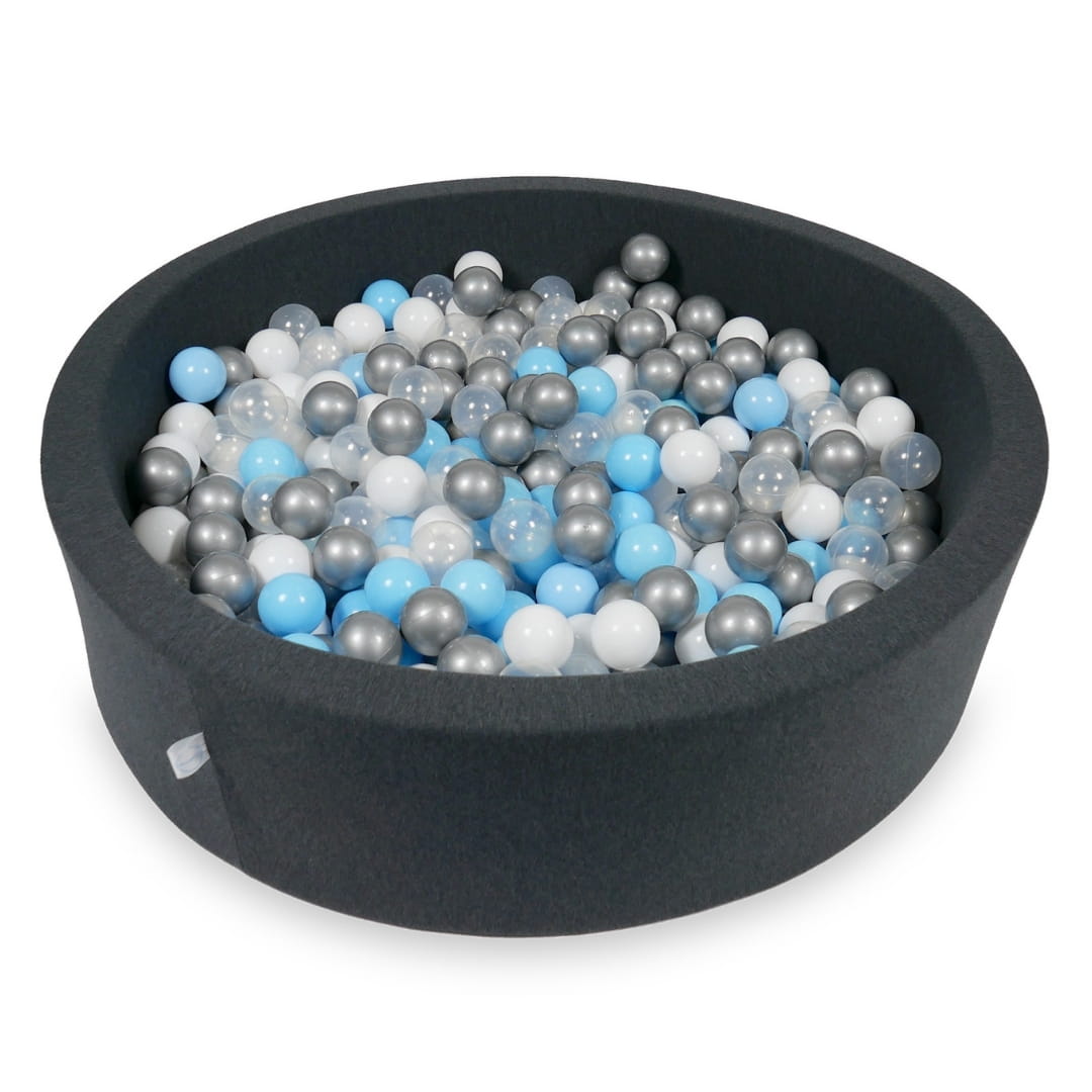 Ball Pit 110x30cm graphite with balls 400pcs: baby blue, silver, transparent, white Bubblepools.eu