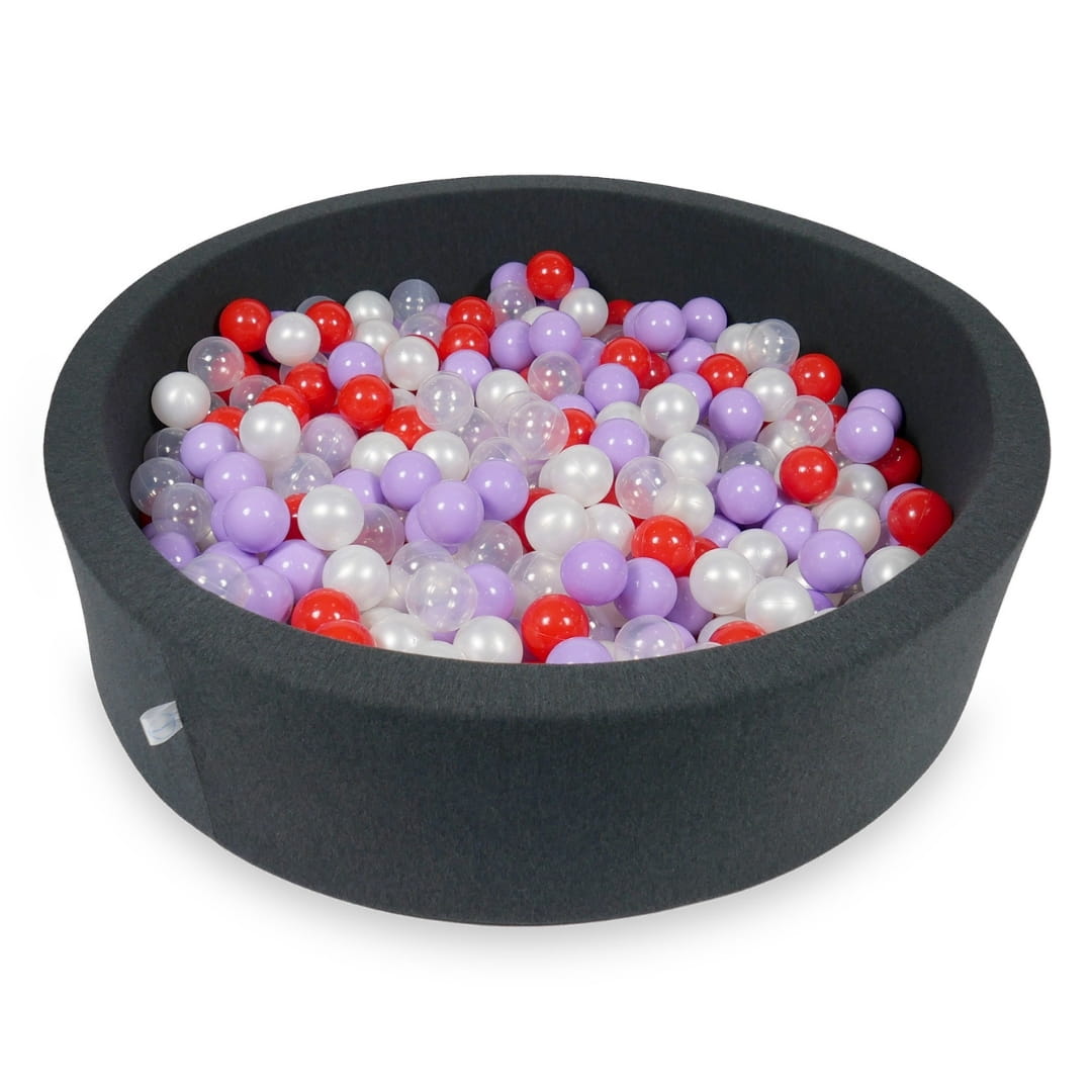 Ball Pit 110x30cm graphite with balls 400pcs: transparent, pearl, heather, red Bubblepools.eu