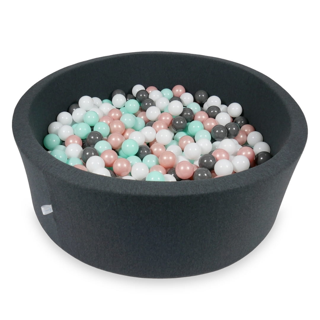 Ball Pit 110x40cm graphite with balls 500pcs: white, rosegold, light mint, graphite Bubblepools.eu