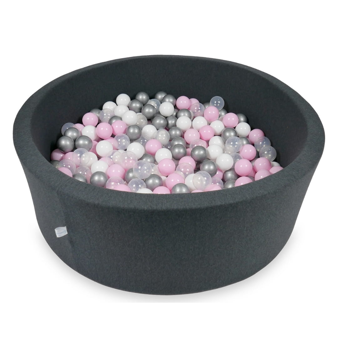 Ball Pit 110x40cm graphite with balls 500pcs: baby pink, white, silver, transparent Bubblepools.eu