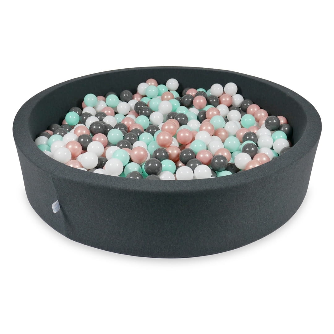 Ball Pit 130x30cm graphite with balls 600pcs: white, rosegold, light mint, graphite Bubblepools.eu