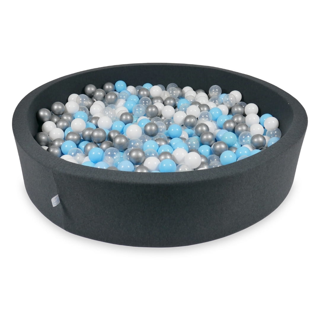 Ball Pit 130x30cm graphite with balls 600pcs: baby blue, silver, transparent, white Bubblepools.eu