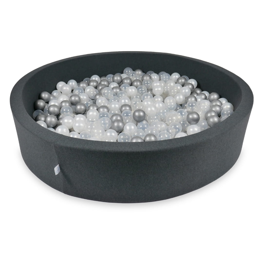 Ball Pit 130x30cm graphite with balls 600pcs: pearl, silver, transparent Bubblepools.eu