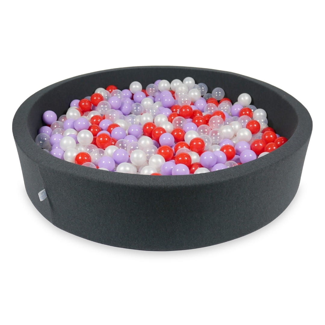 Ball Pit 130x30cm graphite with balls 600pcs: transparent, pearl, heather, red Bubblepools.eu