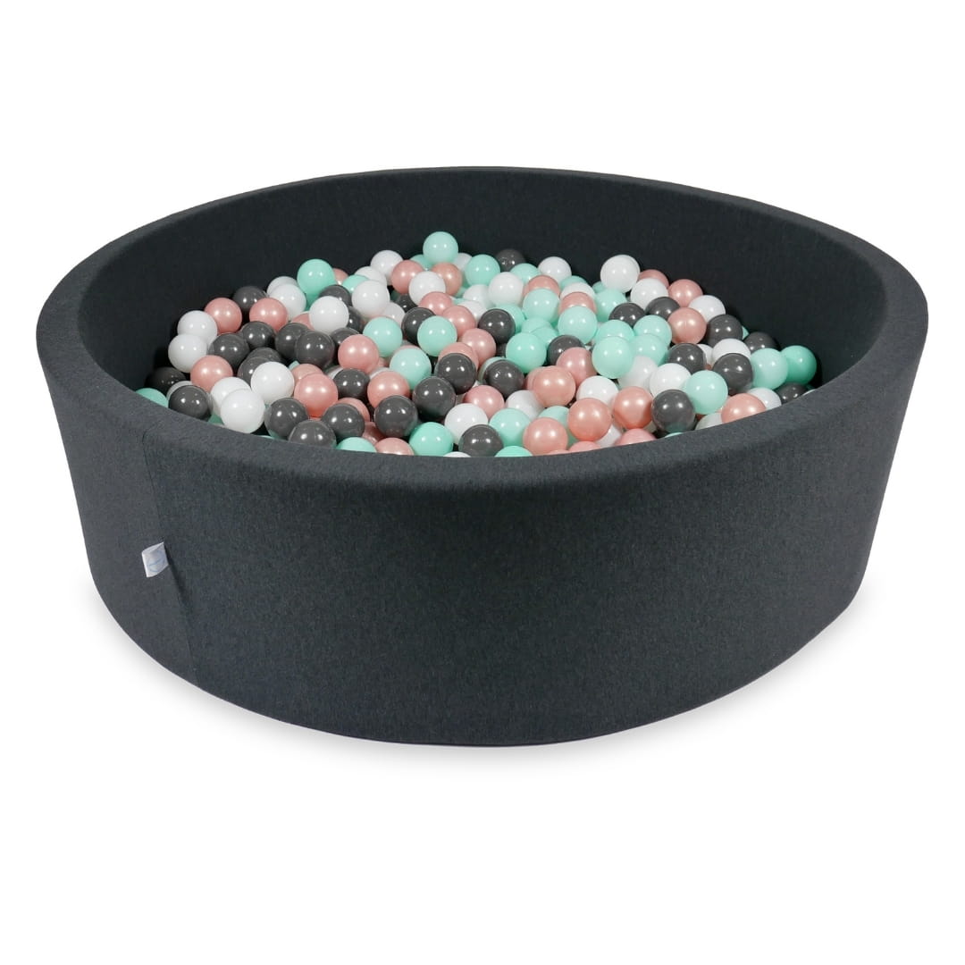 Ball Pit 130x40cm graphite with balls 700pcs: white, rosegold, light mint, graphite Bubblepools.eu