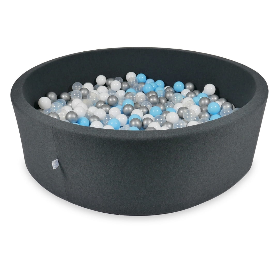 Ball Pit 130x40cm graphite with balls 700pcs: baby blue, silver, transparent, white Bubblepools.eu