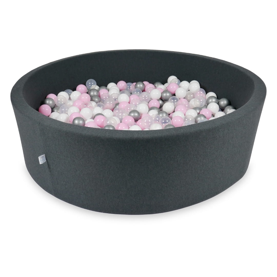 Ball Pit 130x40cm graphite with balls 700pcs: baby pink, white, silver, transparent Bubblepools.eu
