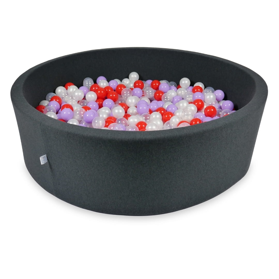 Ball Pit 130x40cm graphite with balls 700pcs: transparent, pearl, heather, red Bubblepools.eu