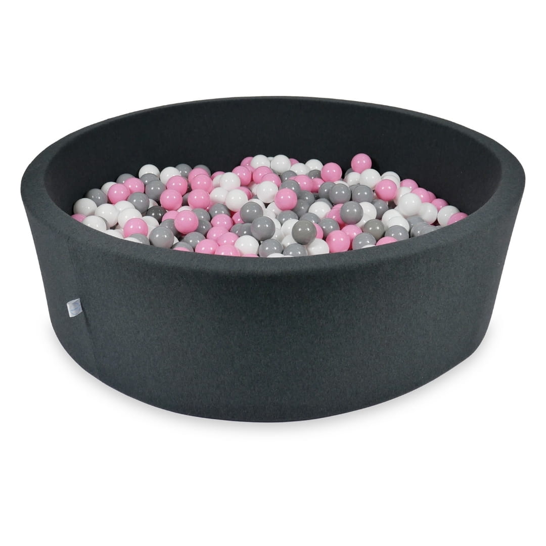 Ball Pit 130x40cm graphite with balls 700pcs: powder pink, gray, white Bubblepools.eu