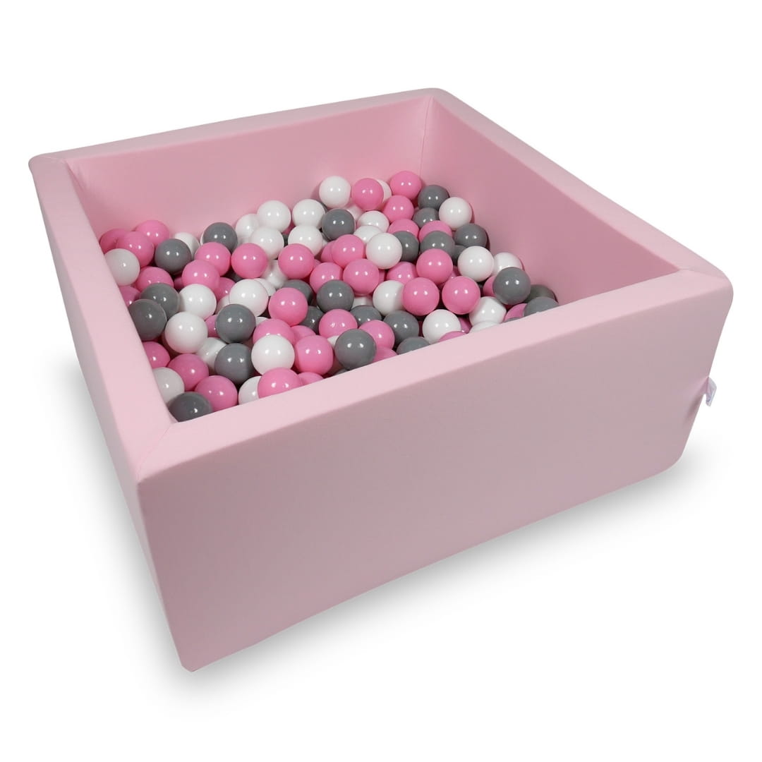 Ball Pit 90x90x40cm rose with balls 400pcs: white, gray, powder pink Bubblepools.eu