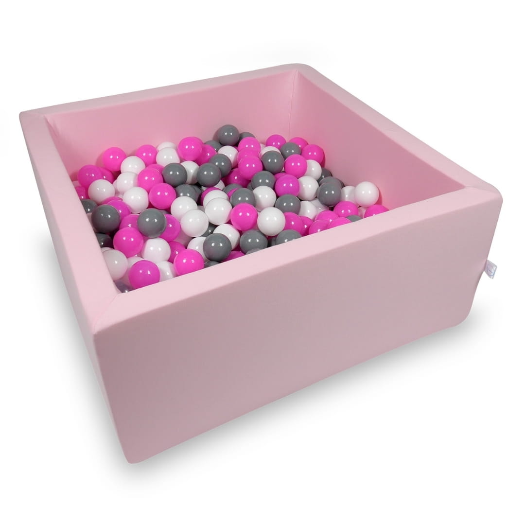 Ball Pit 90x90x40cm rose with balls 400pcs: white, gray, pink Bubblepools.eu