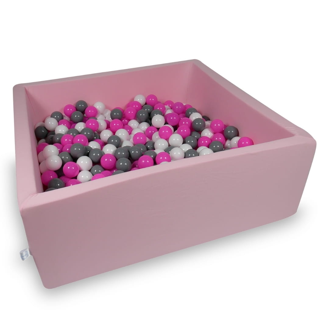 Ball Pit 110x110x40cm rose with balls 600pcs: white, gray, pink Bubblepools.eu