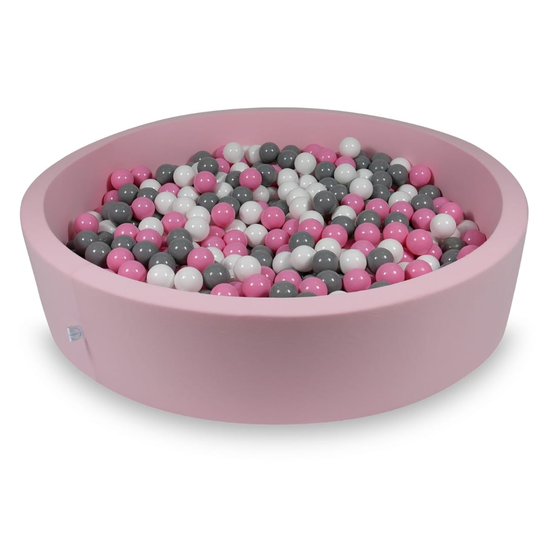 Ball Pit 130x30cm rose with balls 600pcs: white, gray, powder pink Bubblepools.eu