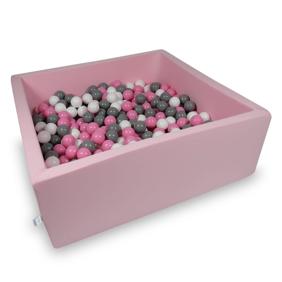 Ball Pit 110x110x40cm rose with balls 600pcs: white, gray, powder pink Bubblepools.eu