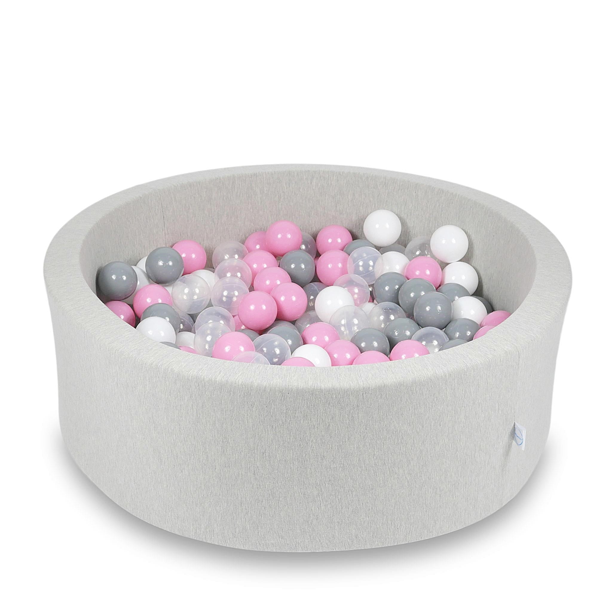 Ball Pit 90x30cm light gray with balls 200pcs: transparent, white, gray, powder pink Bubblepools.eu