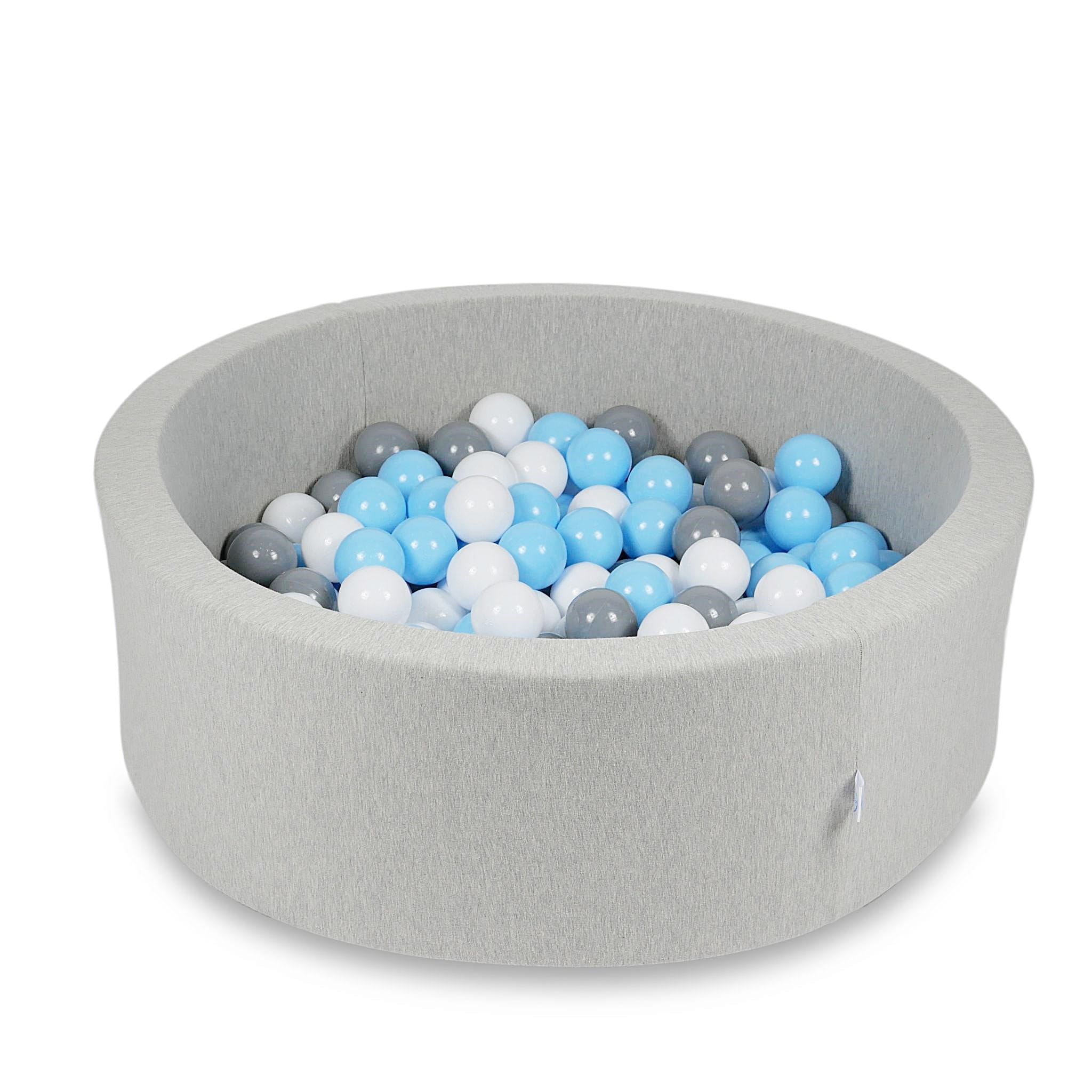 Ball Pit 90x30cm light gray with balls 200pcs: baby blue, white, gray Bubblepools.eu