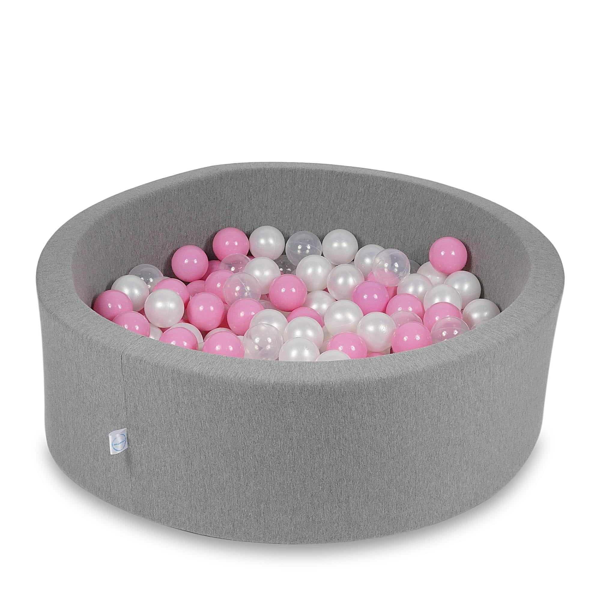 Ball Pit 90x30cm gray with balls 200pcs: white, pearl, powder pink Bubblepools.eu