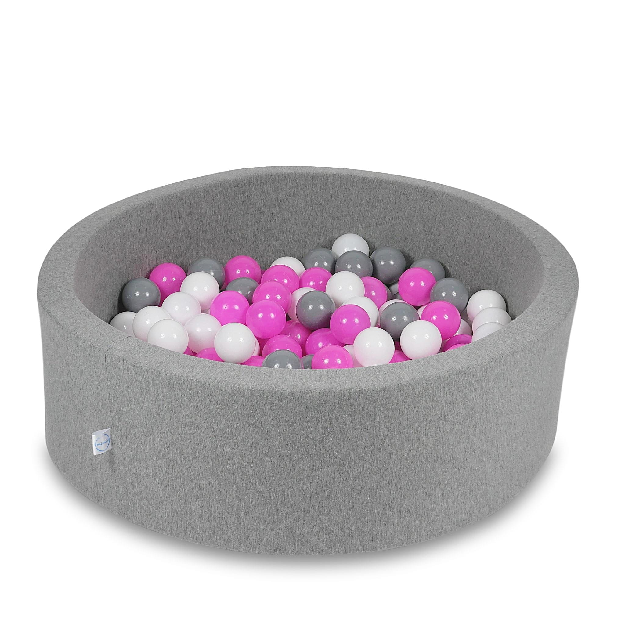 Ball Pit 90x30cm gray with balls 200pcs: white, gray, pink Bubblepools.eu