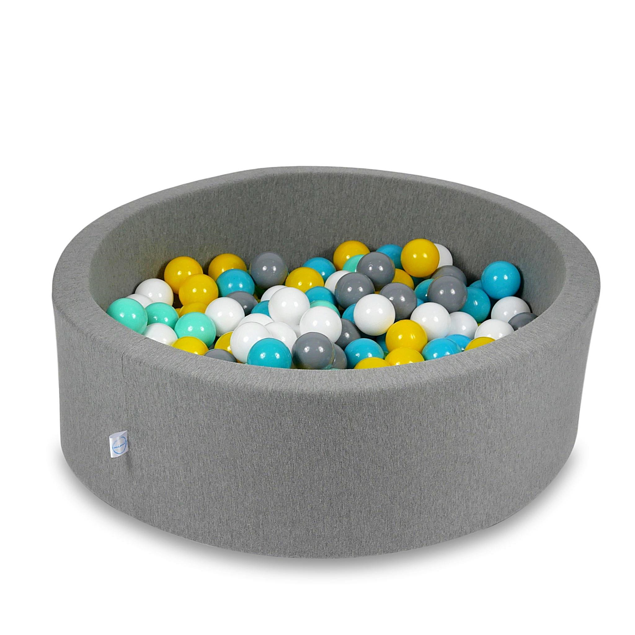 Ball Pit 90x30cm gray with balls 200pcs: white, gray, turquoise, yellow, mint Bubblepools.eu