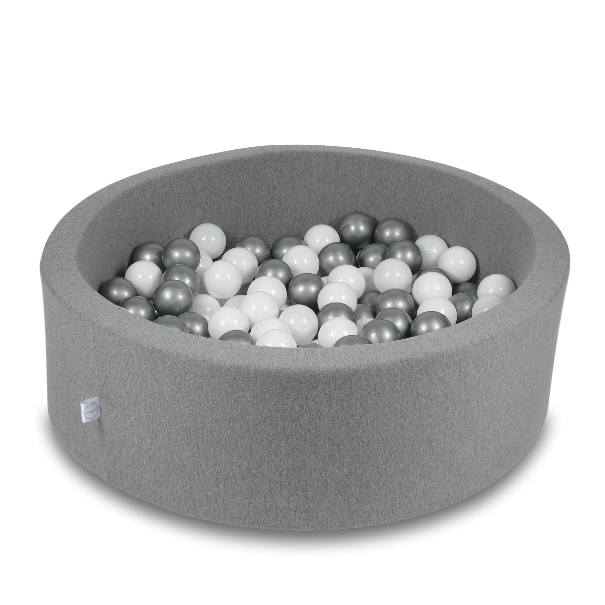 Ball Pit 90x30cm gray with balls 200pcs: white, silver Bubblepools.eu