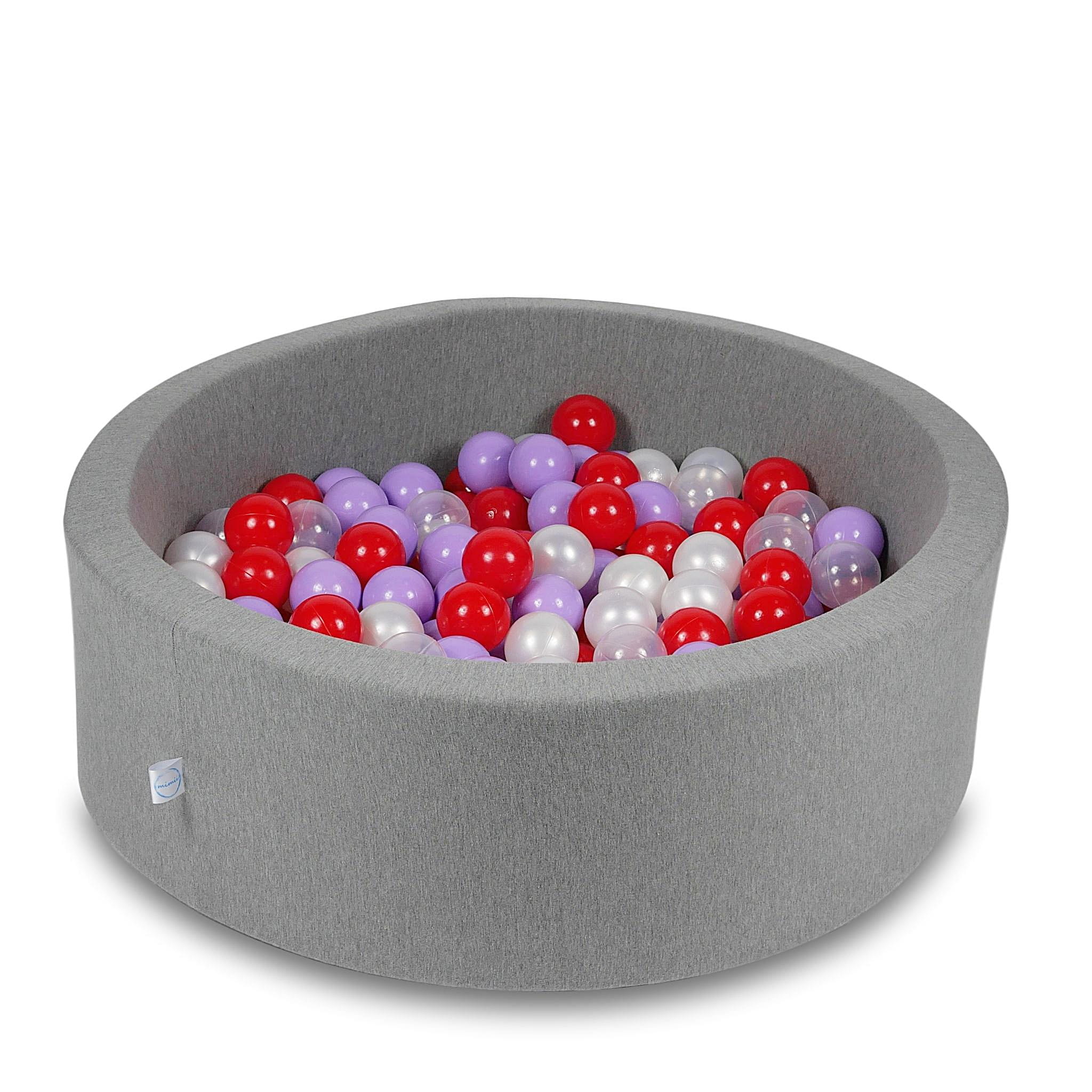 Ball Pit 90x30cm gray with balls 200pcs: transparent, pearl, heather, red Bubblepools.eu