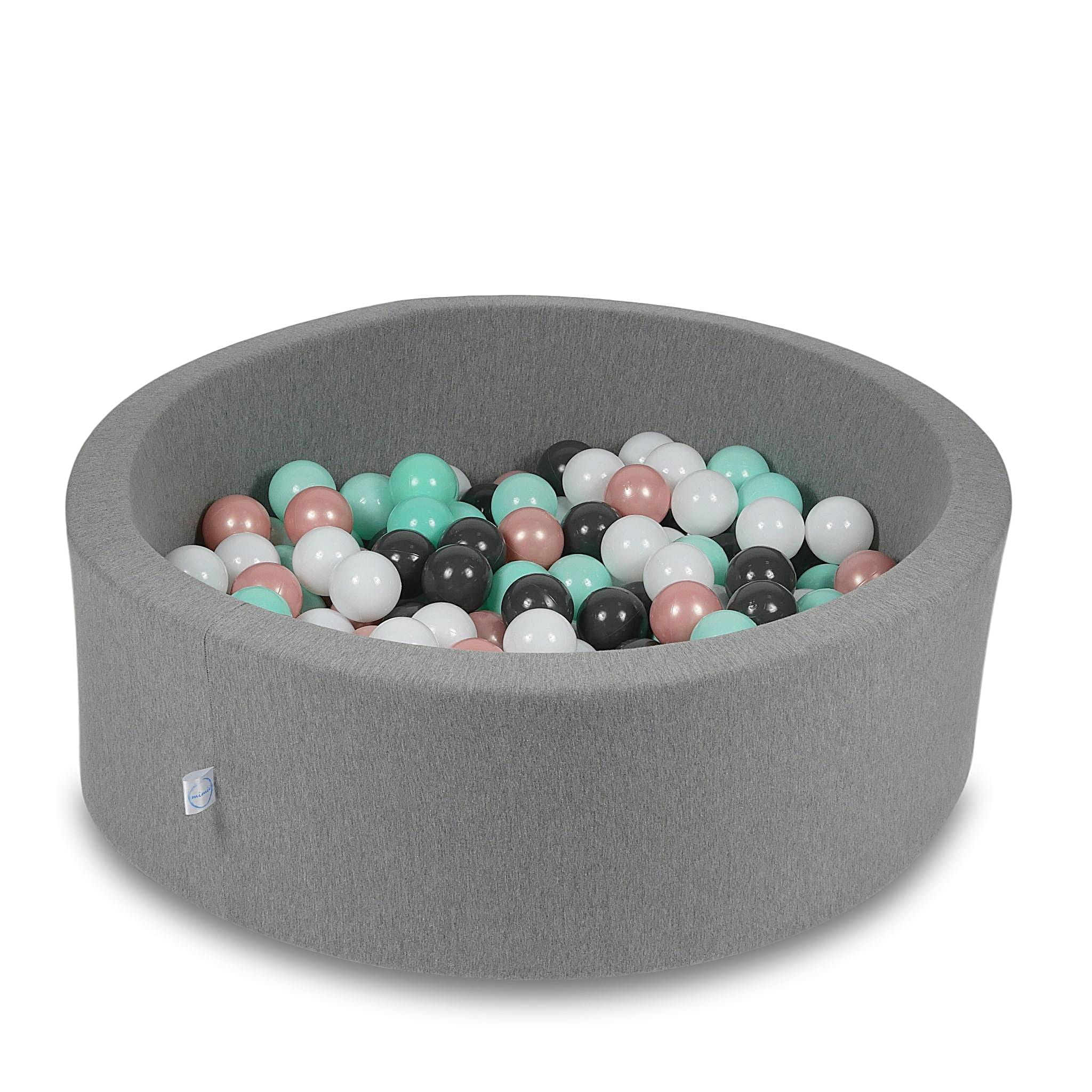 Ball Pit 90x30cm gray with balls 200pcs: white, rosegold, light mint, graphite Bubblepools.eu