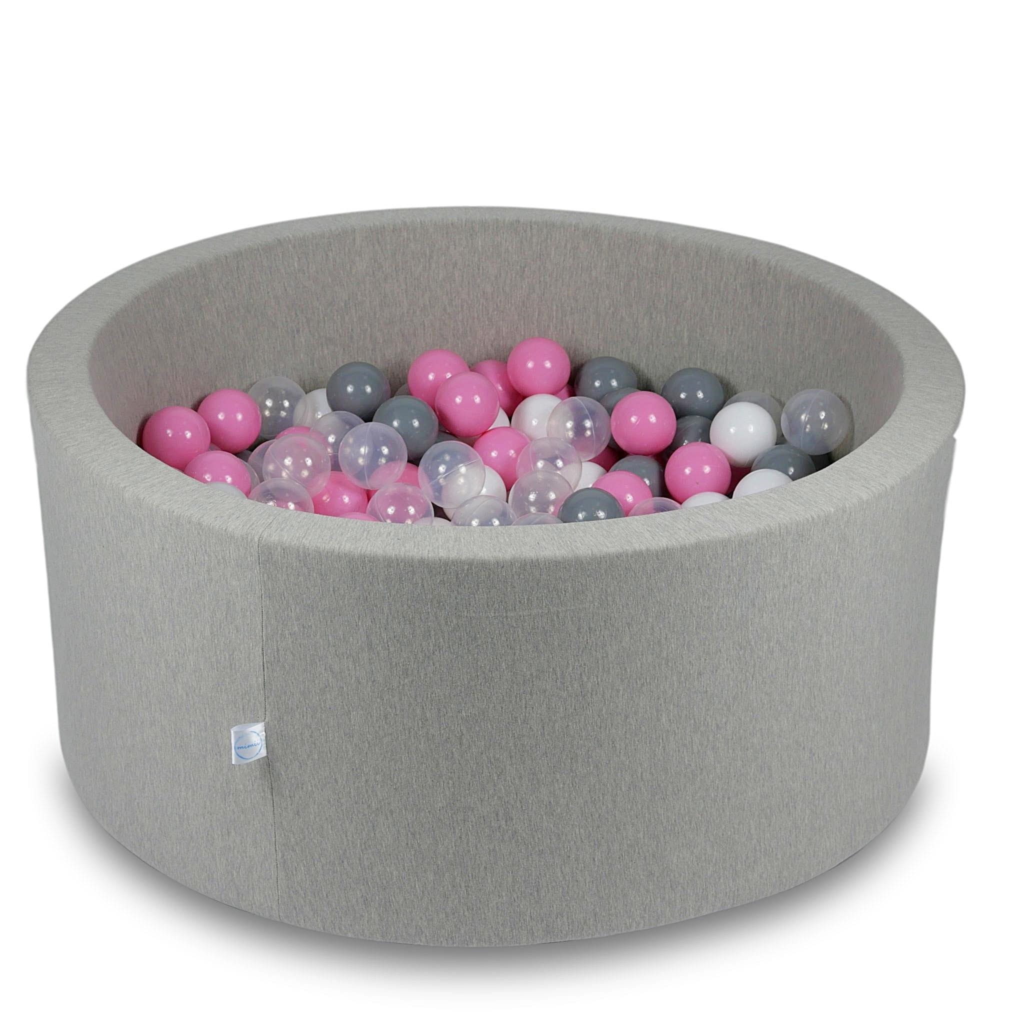 Ball Pit 90x40cm light gray with balls 300pcs: transparent, white, gray, powder pink Bubblepools.eu