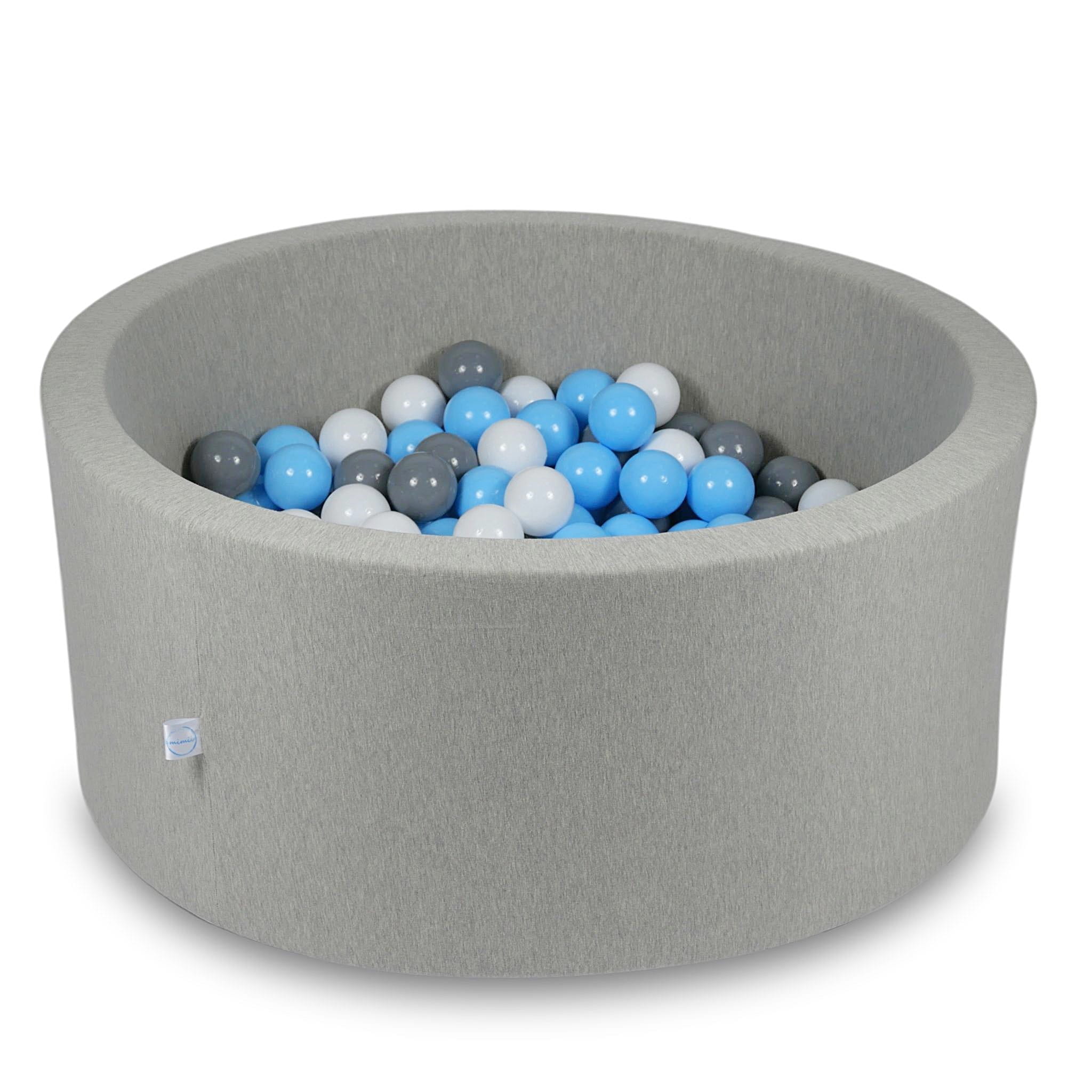 Ball Pit 90x40cm light gray with balls 300pcs: baby blue, white, gray Bubblepools.eu