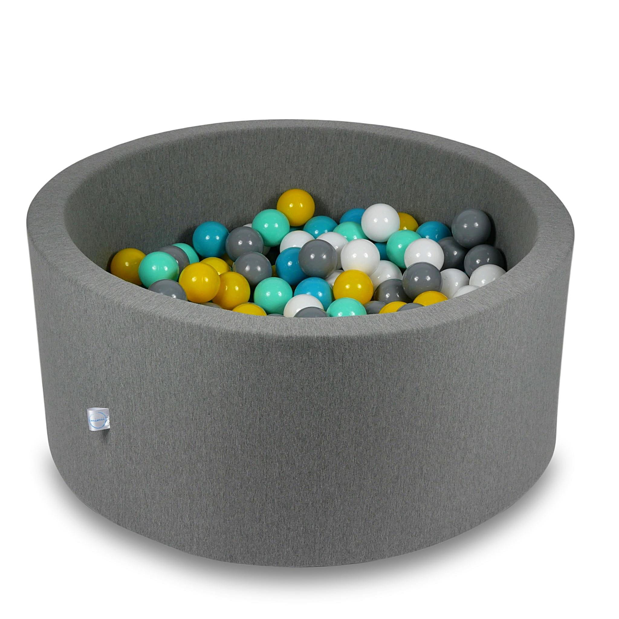 Ball Pit 90x40cm gray with balls 300pcs: white, gray, turquoise, yellow, mint Bubblepools.eu