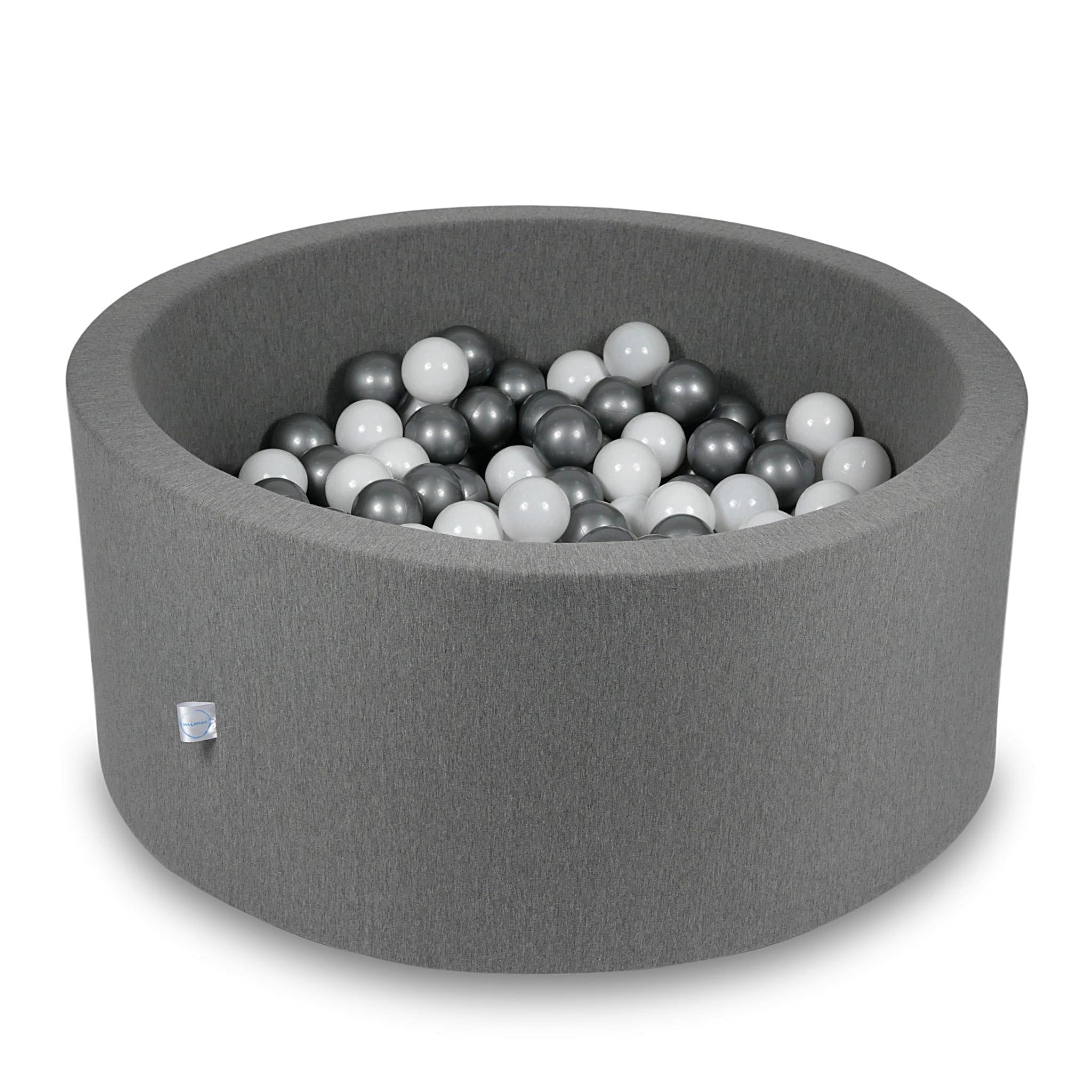 Ball Pit 90x40cm gray with balls 300pcs: white, silver Bubblepools.eu