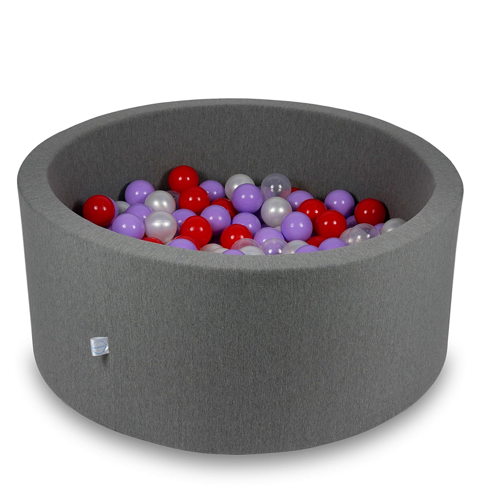 Ball Pit 90x40cm gray with balls 300pcs: transparent, pearl, heather, red Bubblepools.eu