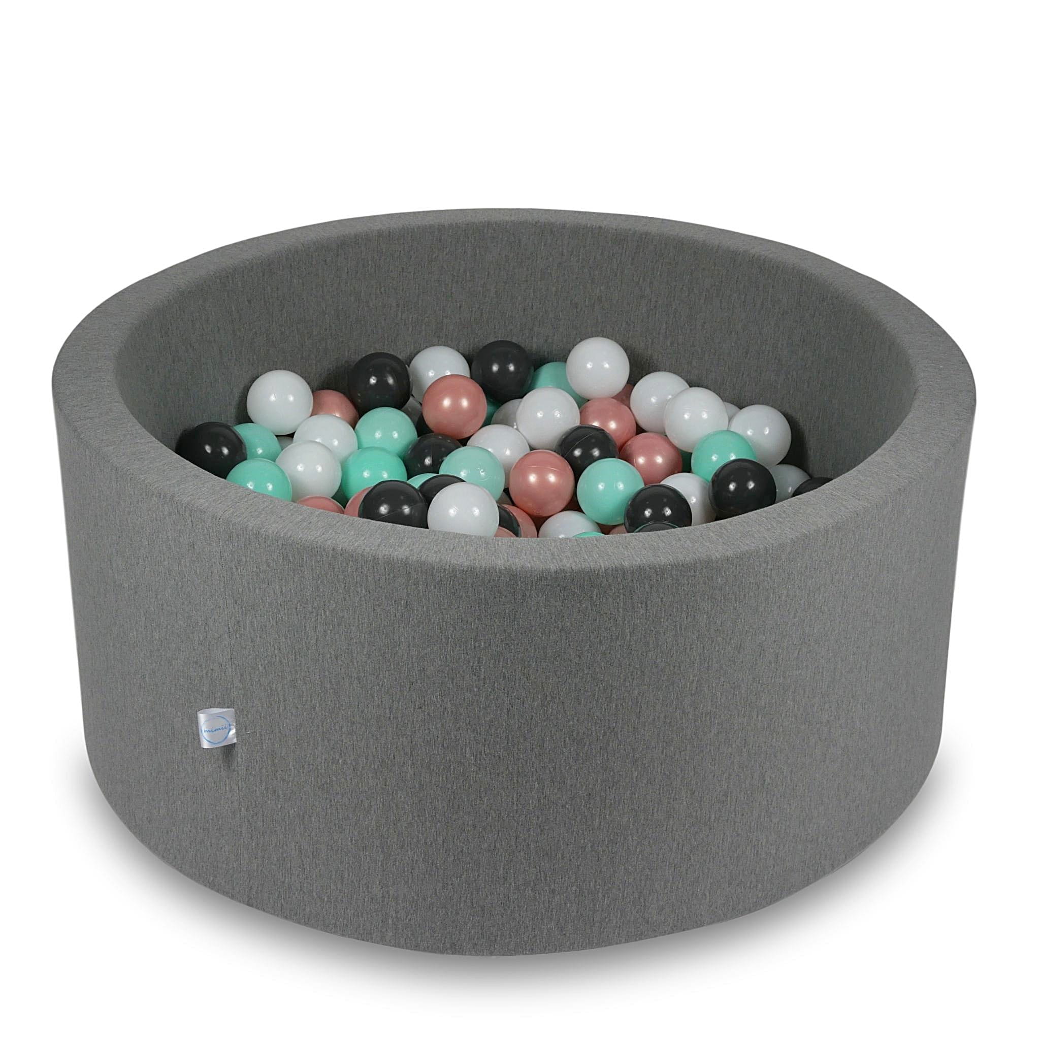 Ball Pit 90x40cm gray with balls 300pcs: white, rosegold, light mint, graphite Bubblepools.eu