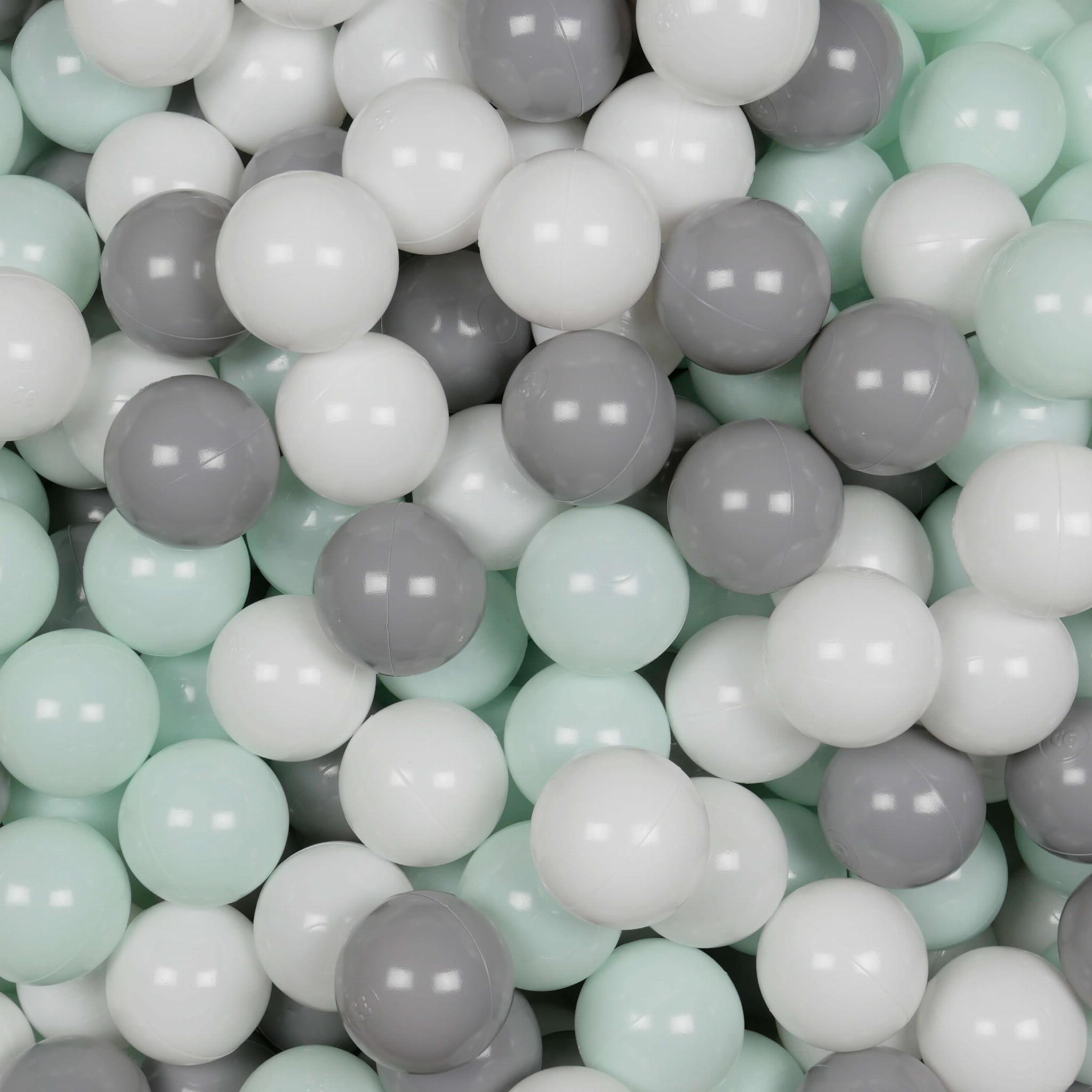 Balls for ballpit ø7cm 150pcs white, grey, light mint Bubblepools.eu