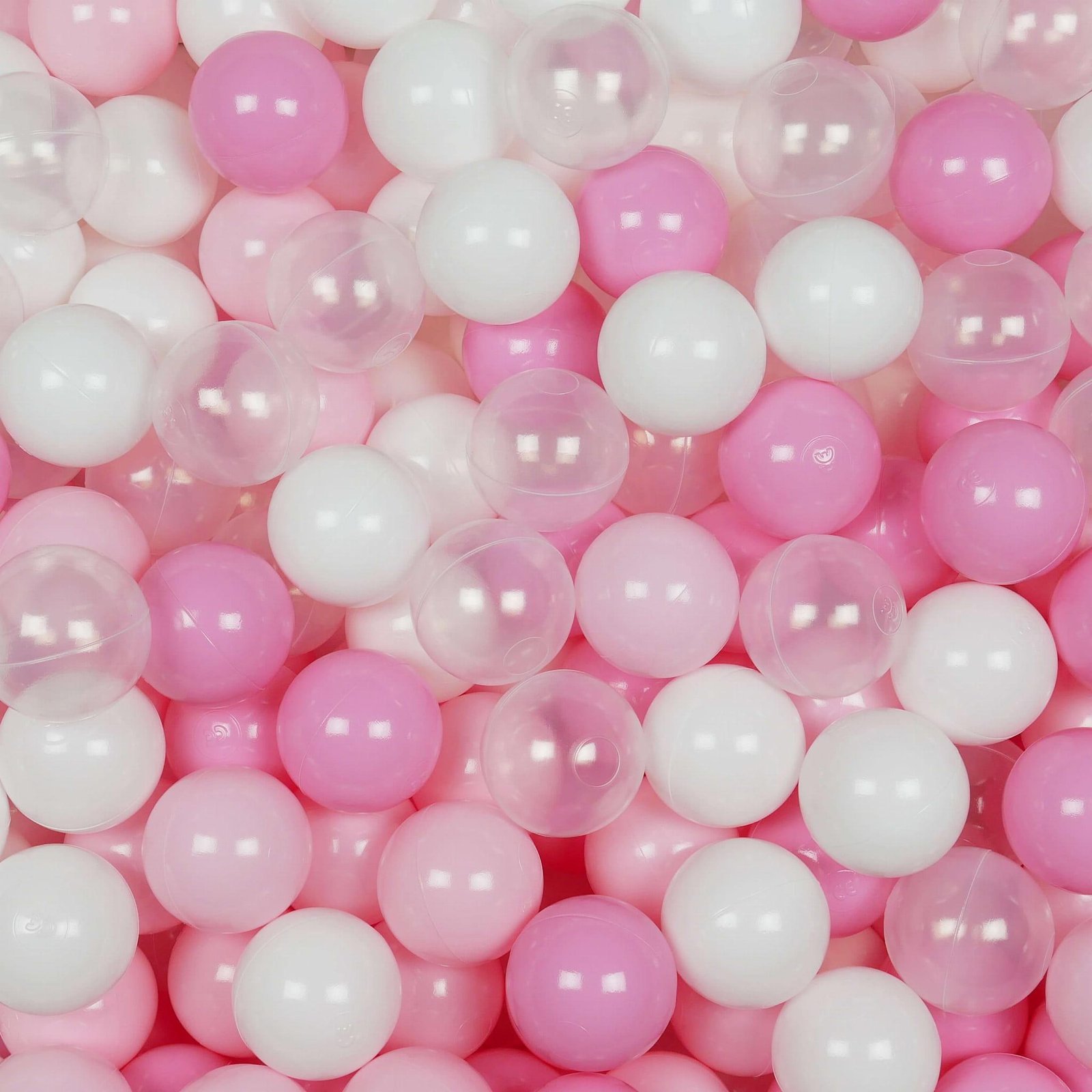 Balls for ballpit ø7cm 400pcs white, transparent, light pink, powder pink Bubblepools.eu