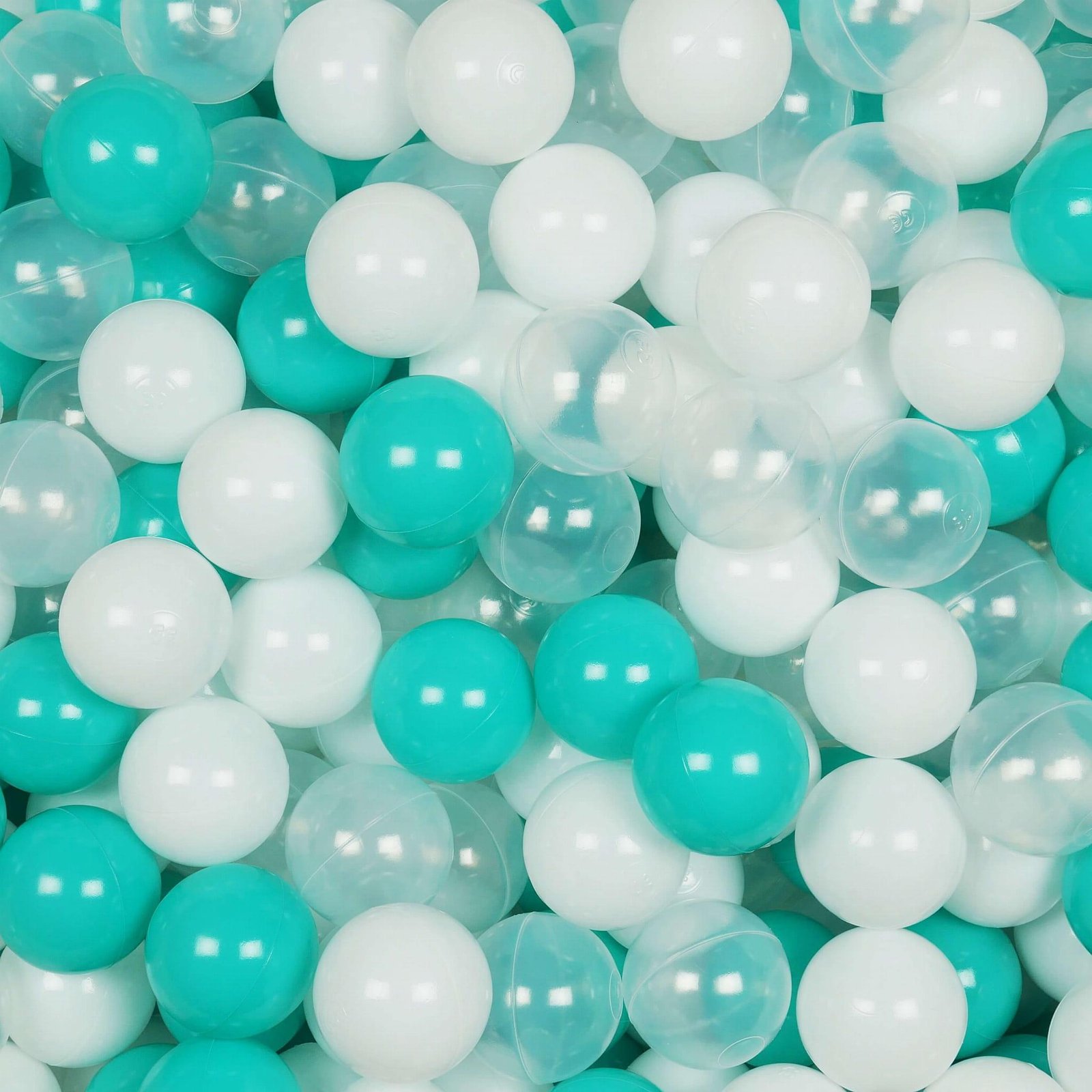 Balls for ballpit ø7cm 400pcs white, transparent, turquoise Bubblepools.eu