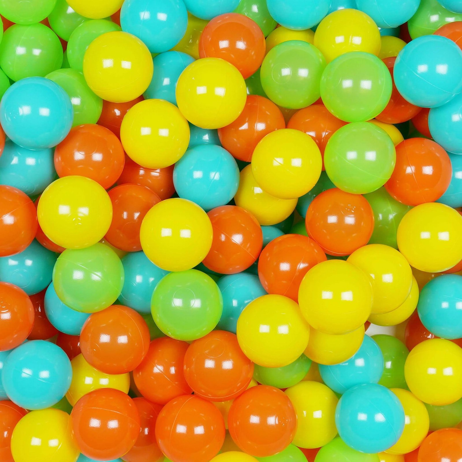 Balls for ballpit ø7cm 400pcs yellow, orange, celadon, turquoise Bubblepools.eu